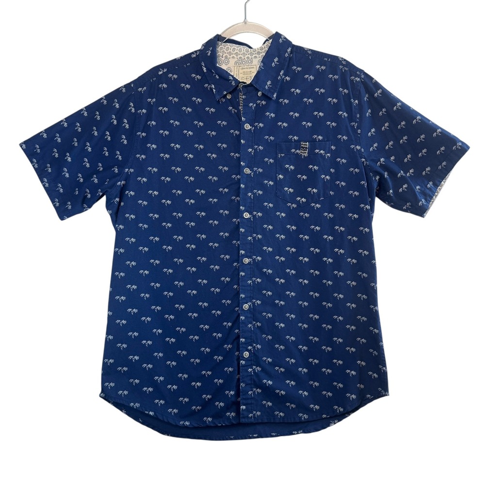 American Rag Cie Palm Tree Print Button Down Shirt Blue Short Sleeve Large